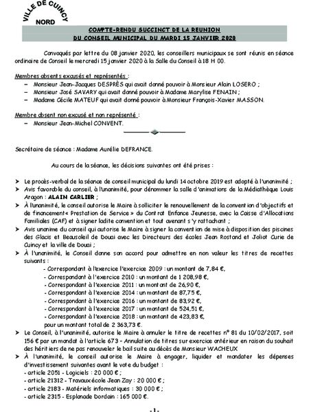 Compte rendu conseil municipal Compte rendu conseil municipal