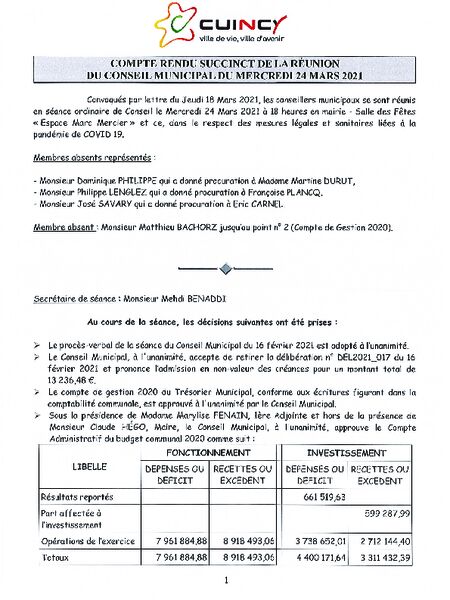 Compte rendu succinct Compte rendu succinct