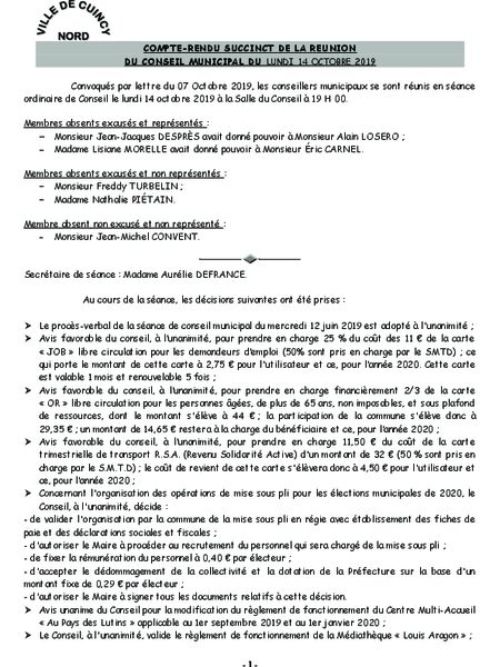 Compte rendu conseil municipal Compte rendu conseil municipal