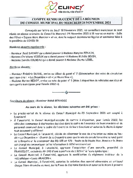 Compte rendu succinct