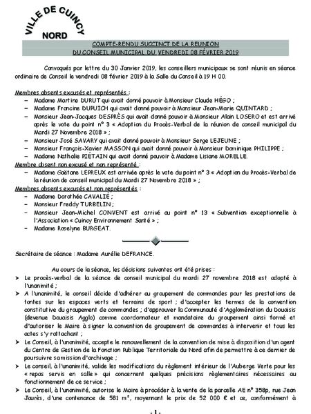 Compte rendu succinct Compte rendu succinct