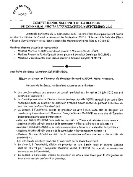 Compte rendu conseil municipal Compte rendu conseil municipal